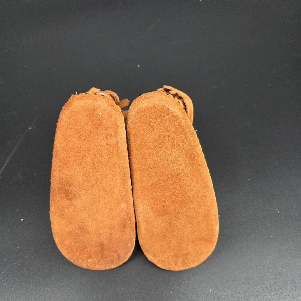 Minnetonka Toddler Boots Tan Suede Moccasins Fringe Size 3